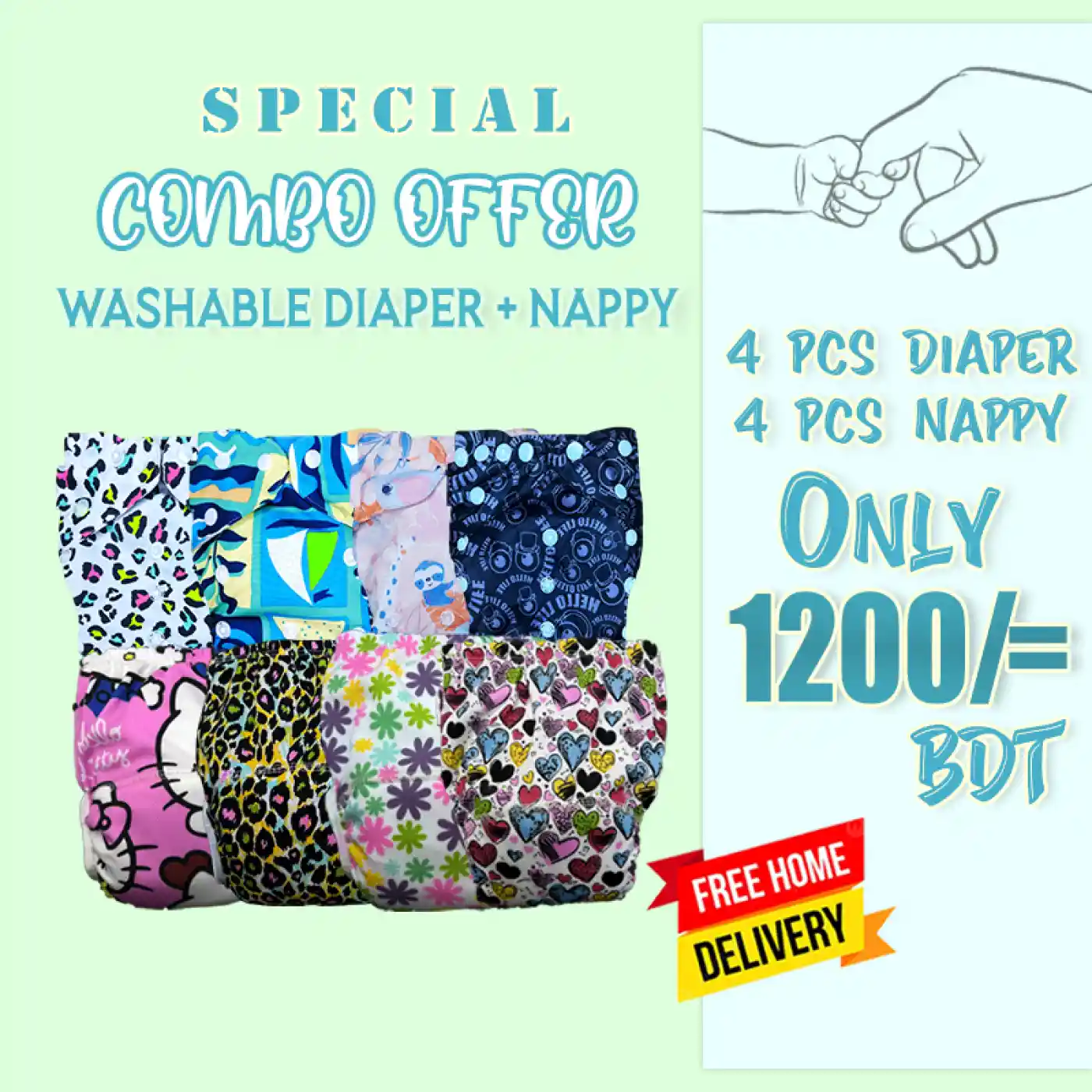 4pcs Diaper+ 4pcs Nappy Combo Offer 3