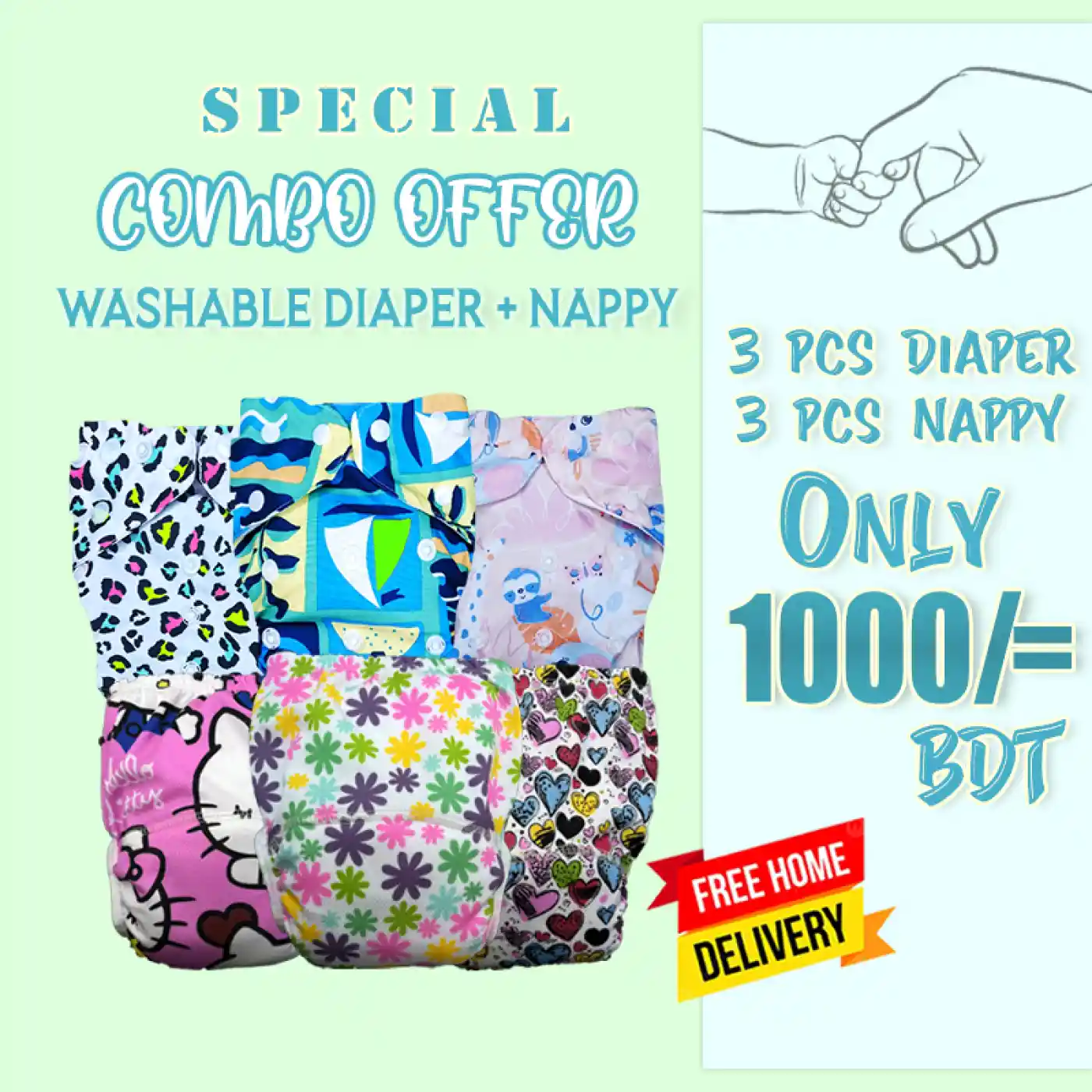 3pcs Diaper+ 3pcs Nappy Combo Offer 2